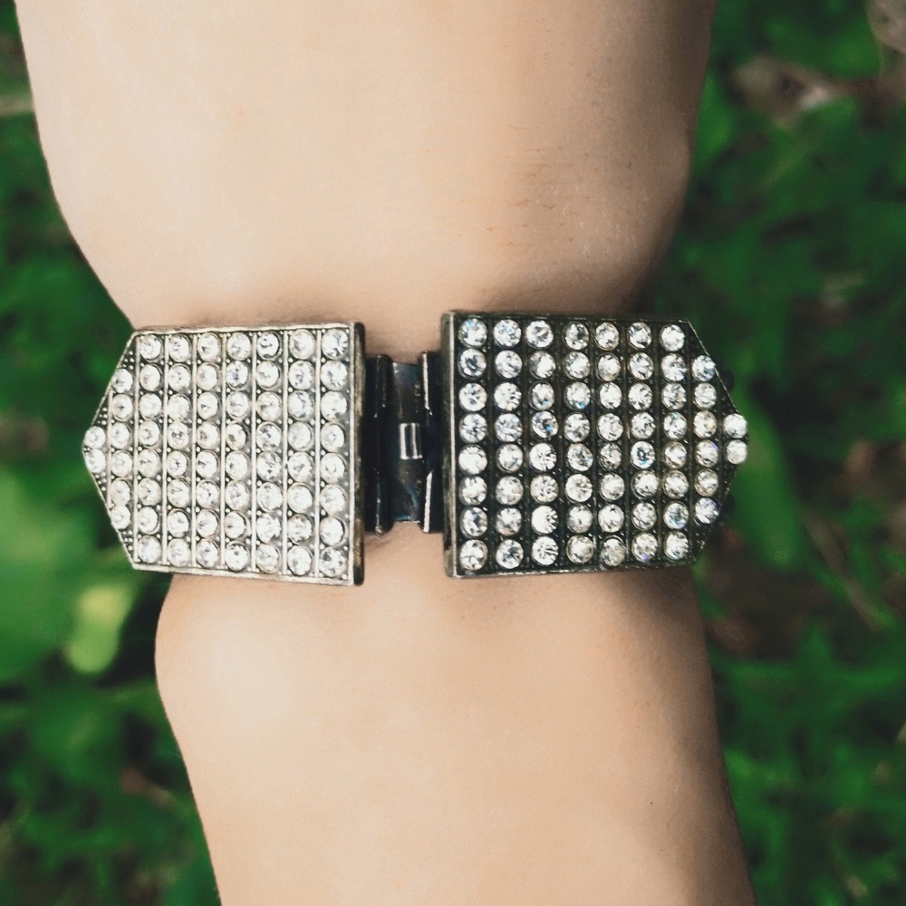 Designer Ikuo Paris Vintage Silver Rhinestone Art Deco Bracelet